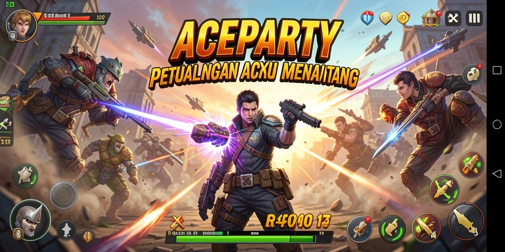 Tangkapan layar utama dari gameplay ACEPARTY yang penuh aksi.