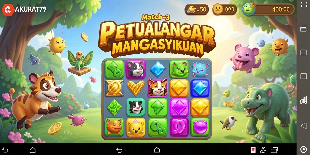 Screenshot gameplay <strong>AKURAT79</strong> yang menampilkan aksi Match-3 yang mengasyikkan.