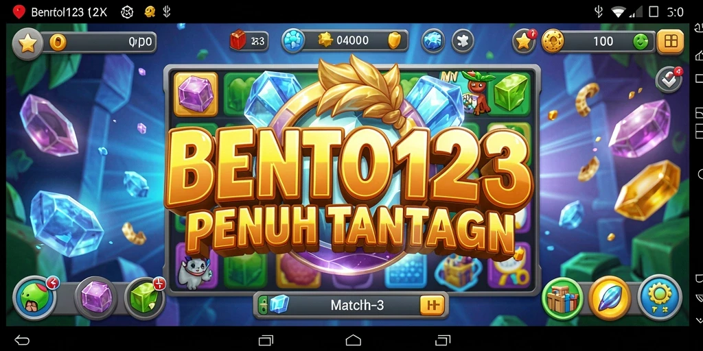 Tampilan gameplay seru BENTO123 saat mencocokkan item warna-warni.