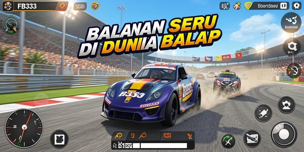 Tampilan utama gameplay FB333 yang penuh aksi balap.