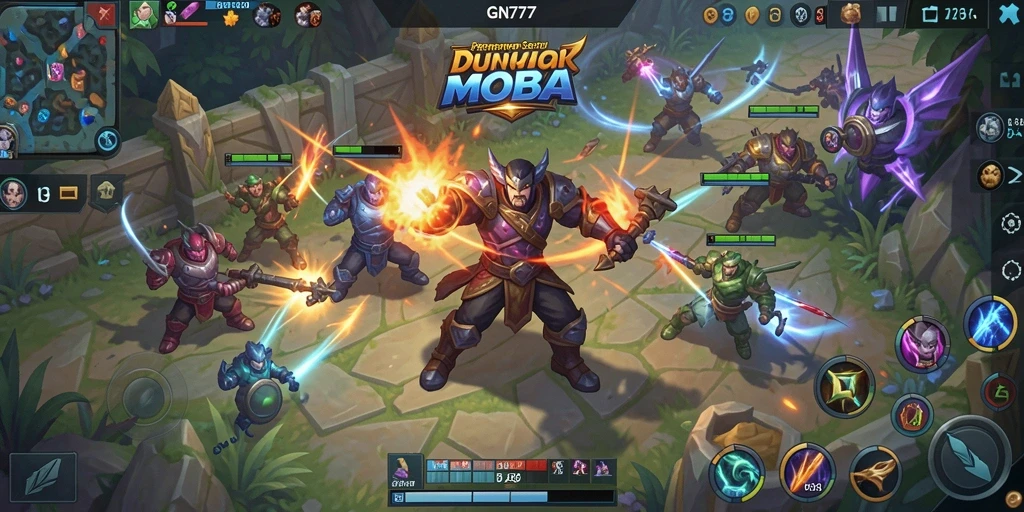 Screenshot gameplay GN777 menampilkan aksi pertempuran seru dan karakter berwarna-warni.