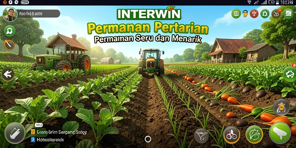 Gambaran gameplay INTERWIN dengan aktivitas bertani yang seru.