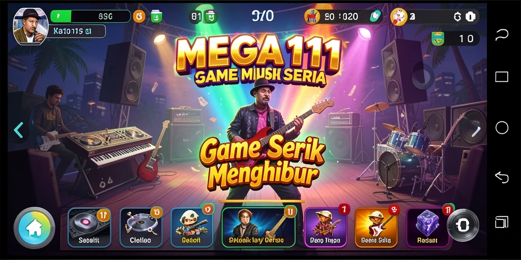 Tampilan dalam game MEGA111 dengan gameplay musik yang seru.