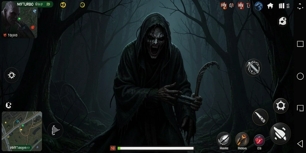 Tampilan gameplay menegangkan di dunia kegelapan N9TURBO.