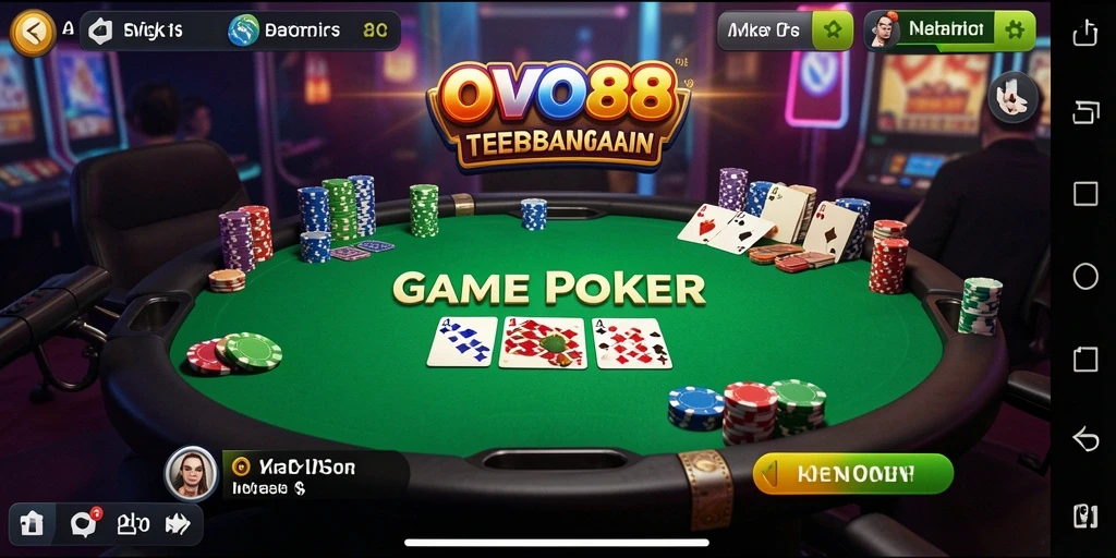 Screenshot OVO88 menampilkan gameplay Poker yang seru dan interaktif.
