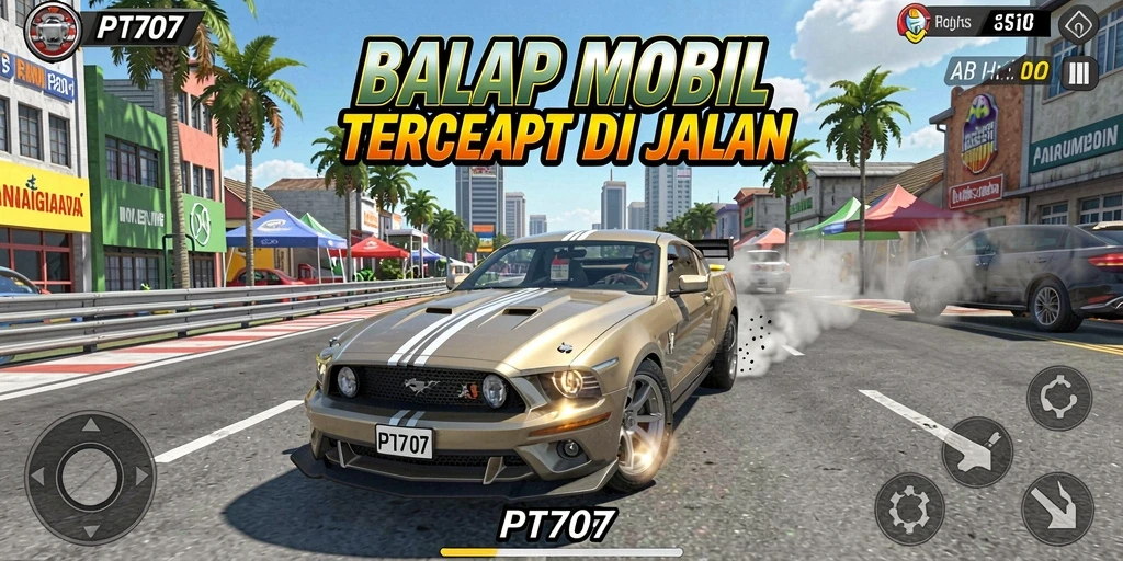 Tampilan gameplay seru dalam balapan mobil PT707.