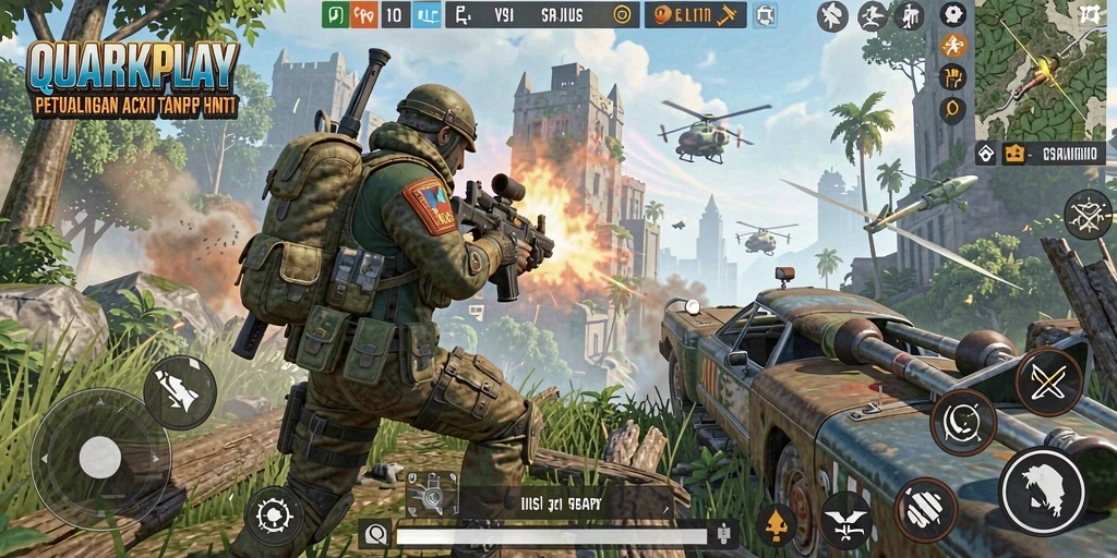 Tampilan gameplay menegangkan dari QUARKPLAY dengan aksi yang intens.