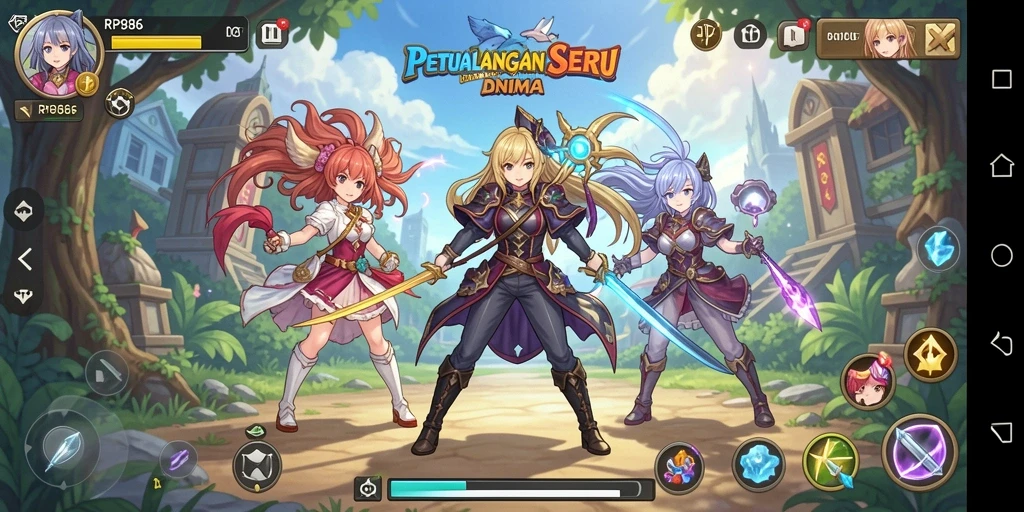 Screenshot utama menampilkan pertarungan seru karakter-karakter Anime.