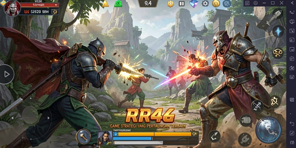 Tangkapan layar gameplay <strong>RR44</strong> menampilkan aksi pertarungan strategis dan interaksi antar pemain.