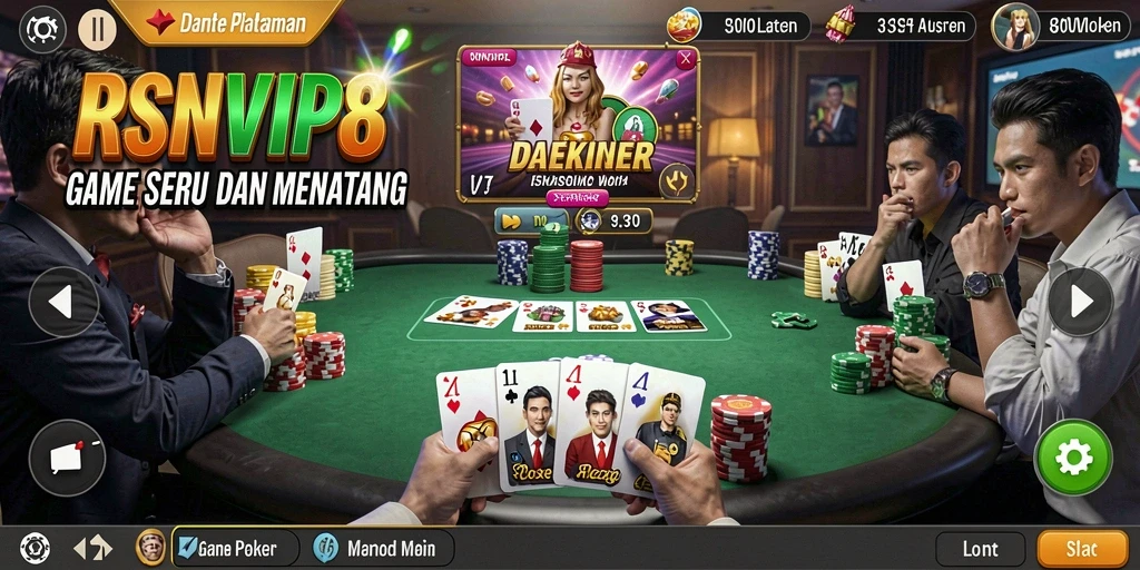 Tampilan gameplay Poker yang mendebarkan di RSNVIP8.