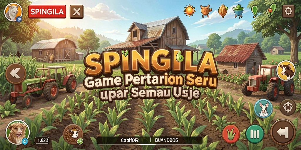 Tampilan gameplay <strong>SPINGILA</strong> yang menampilkan ladang dan aktivitas pertanian.