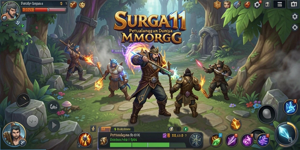 Tangkapan layar gameplay SURGA11 yang menunjukkan pertempuran seru antara karakter.