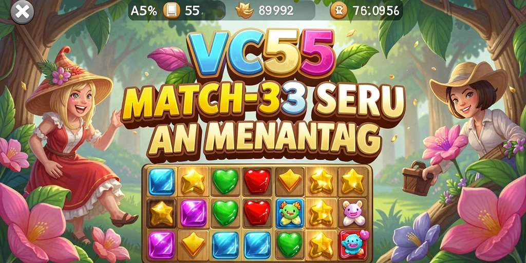 Screenshot VC55 menampilkan gameplay Match-3 yang seru dan menantang.
