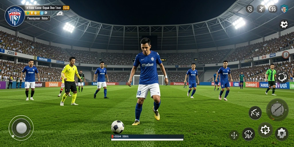 Screenshot utama X168 menampilkan aksi permainan sepak bola yang mendebarkan.